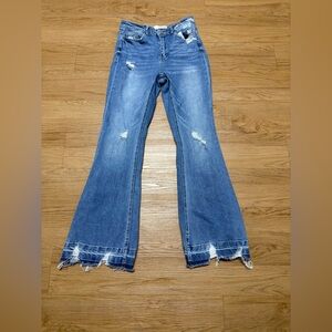Stylish Blue Distressed High Rise Flare Jeans